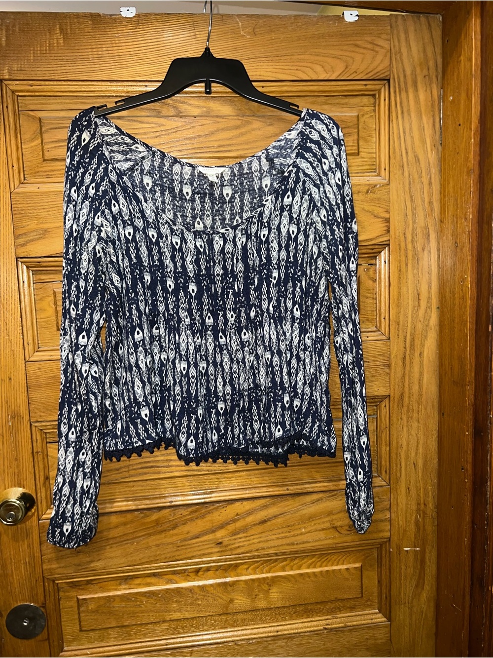 Aeropostale Navy and White Patterned Long Sleeve Top